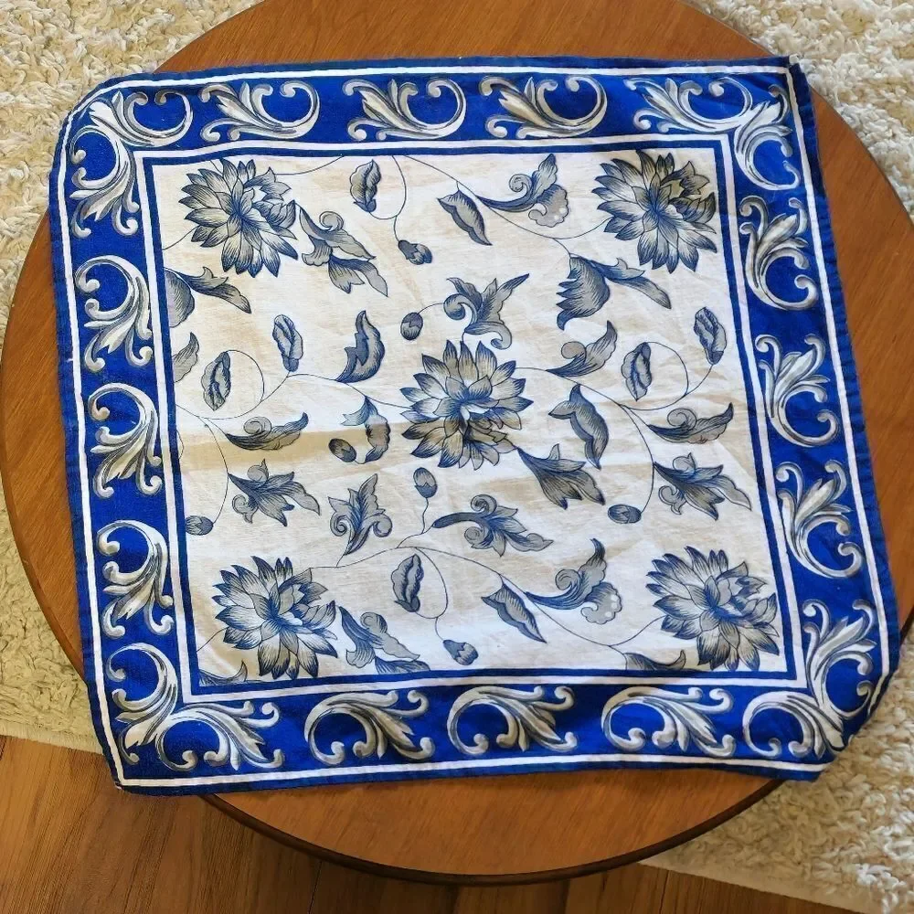 Vintage India White blue floral tablecloth